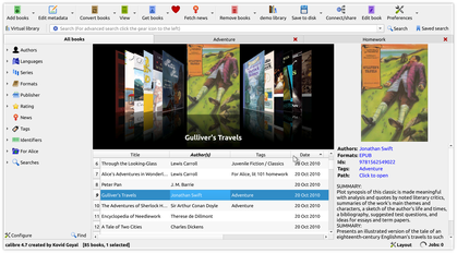 L'interface du logiciel Calibre