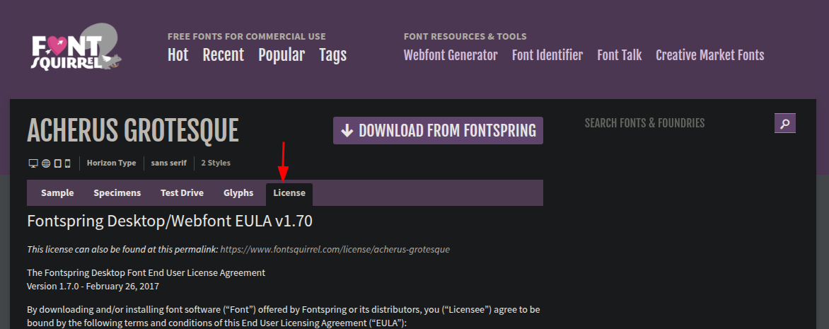 Une police sur Font Squirrel