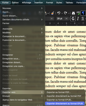 Exporter le document en EPUB avec LibreOffice Writer