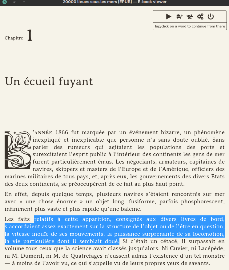 La lecture en cours